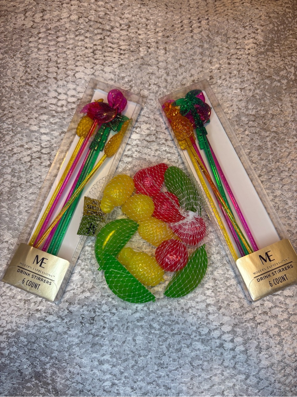 New ME Modern Expressions Drink Stirrers with Fruit Picks and Reusable Ice Cube